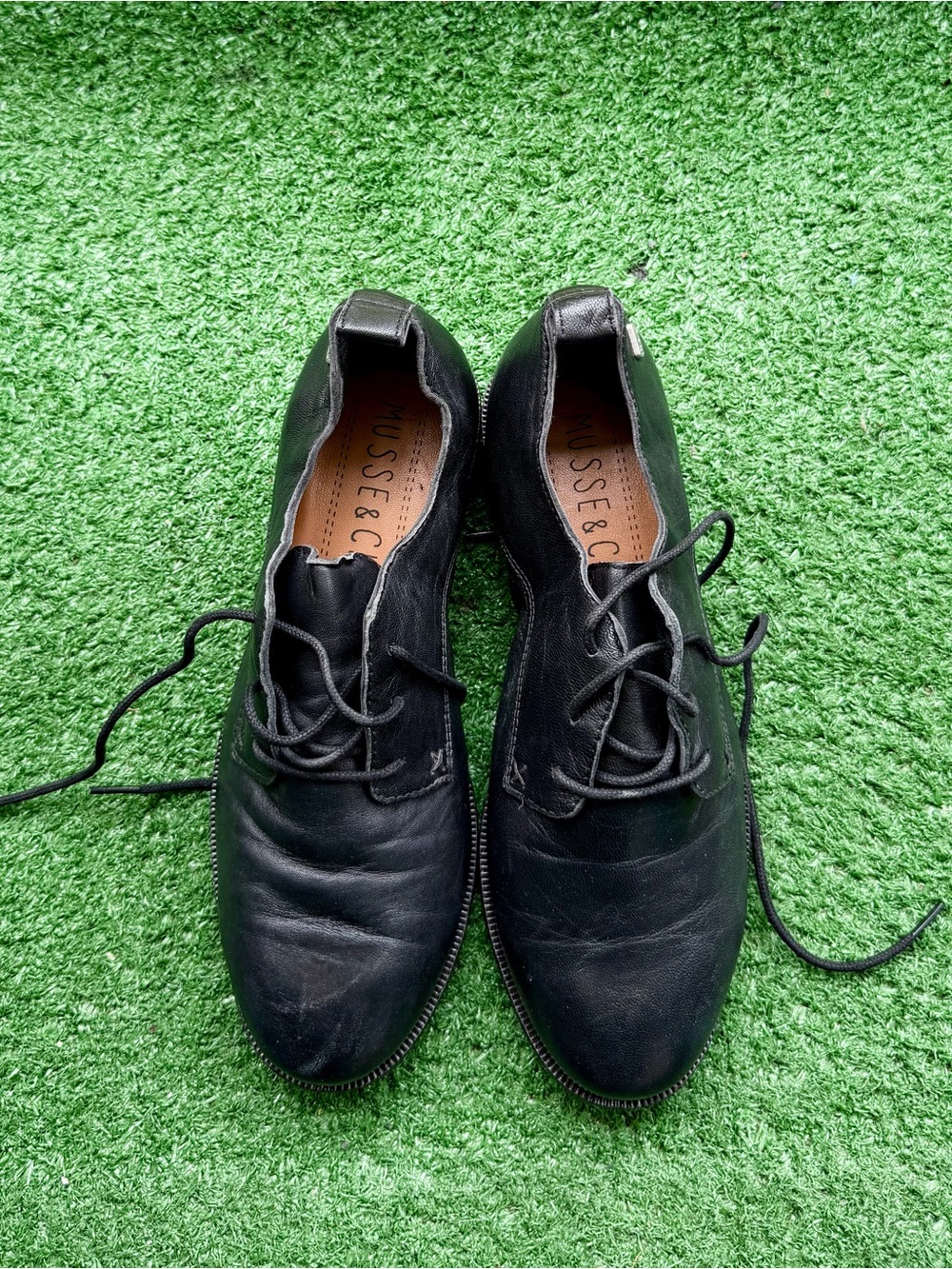 M&C Artisan Black Leather Oxford Shoes Women's US 7.5 / EU 38 Lace-Up Dress Flat